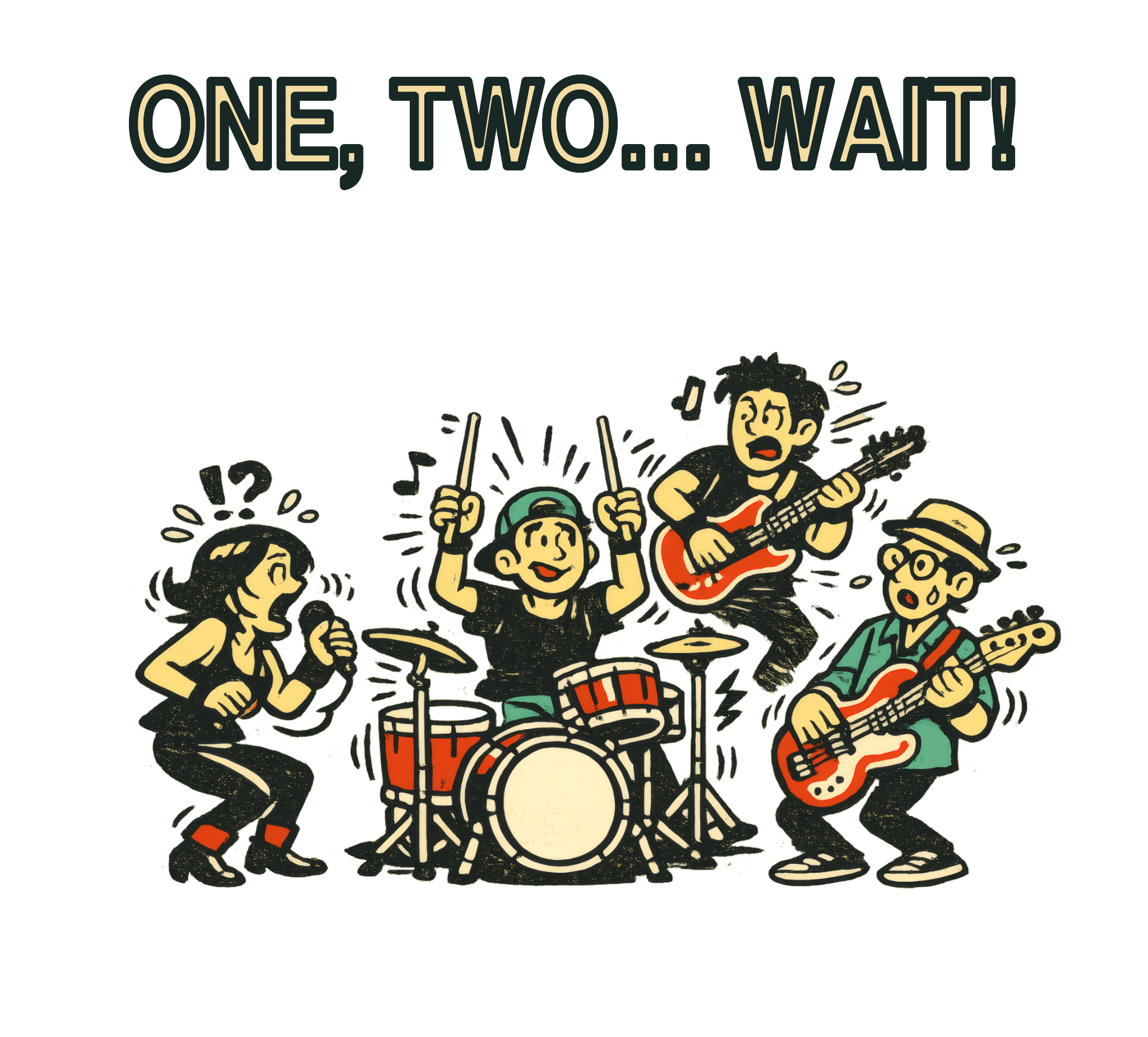 One, Two... Wait! — Camiseta Batería Músico